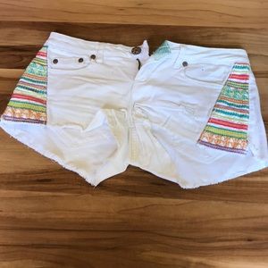 White shorts with multi color embroidery